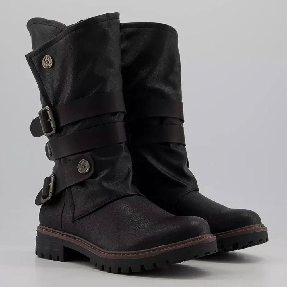 Blowfish Malibu Rider Moto Boots Black | Buckle Strap Vegan Boots | Size 7 - Picture 3 of 11